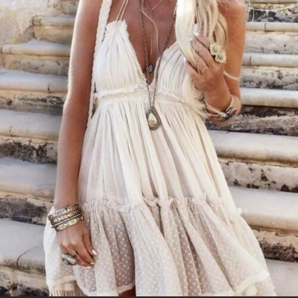 New Halter Neck Boho Mini Dress - Picture 2 of 12